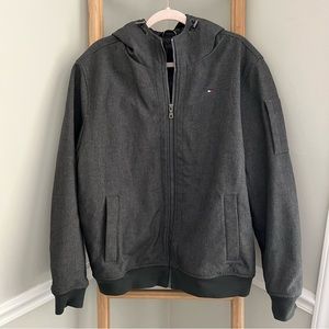 Tommy Hilfiger Soft Shell Hooded Bomber Jacket with bib size large heather grey
